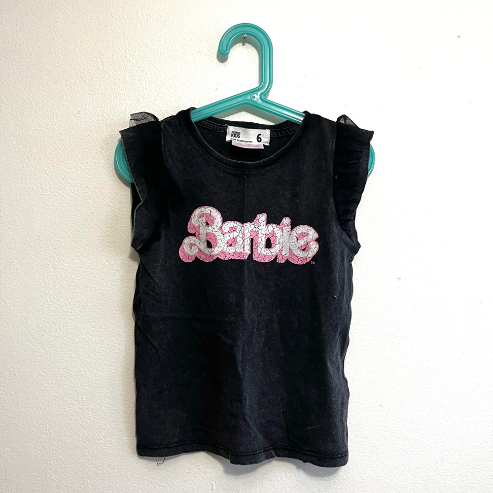 Cotton On Kids Barbie Tshirt size 6 / vintage look in washed black